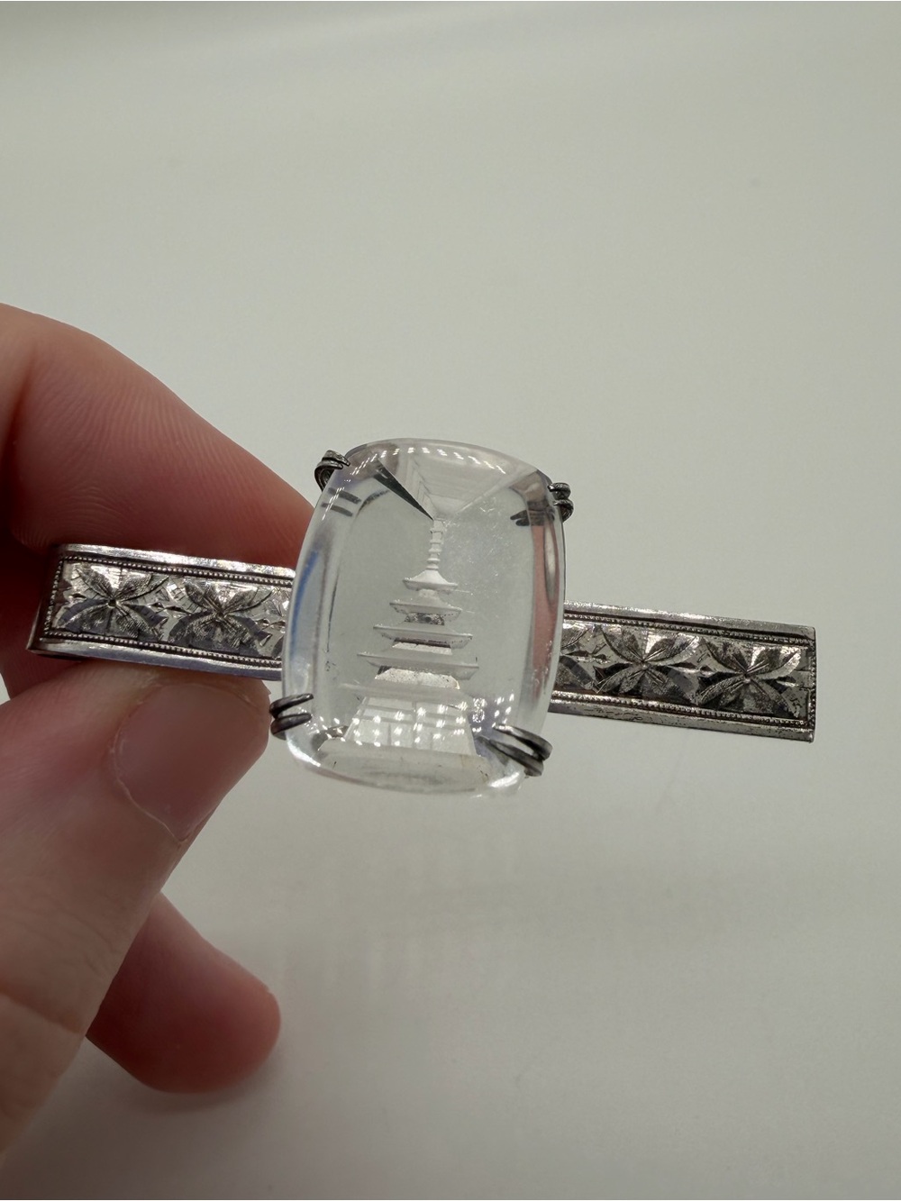 Silver tone Japan reverse carved tie clip
